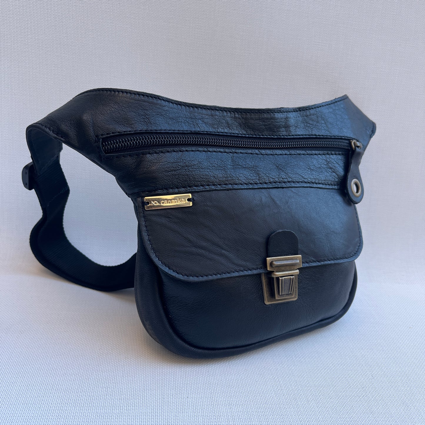 Mini Black &amp; Old Gold Natural BioCuir® Leather Exclusive Piece No. 12619