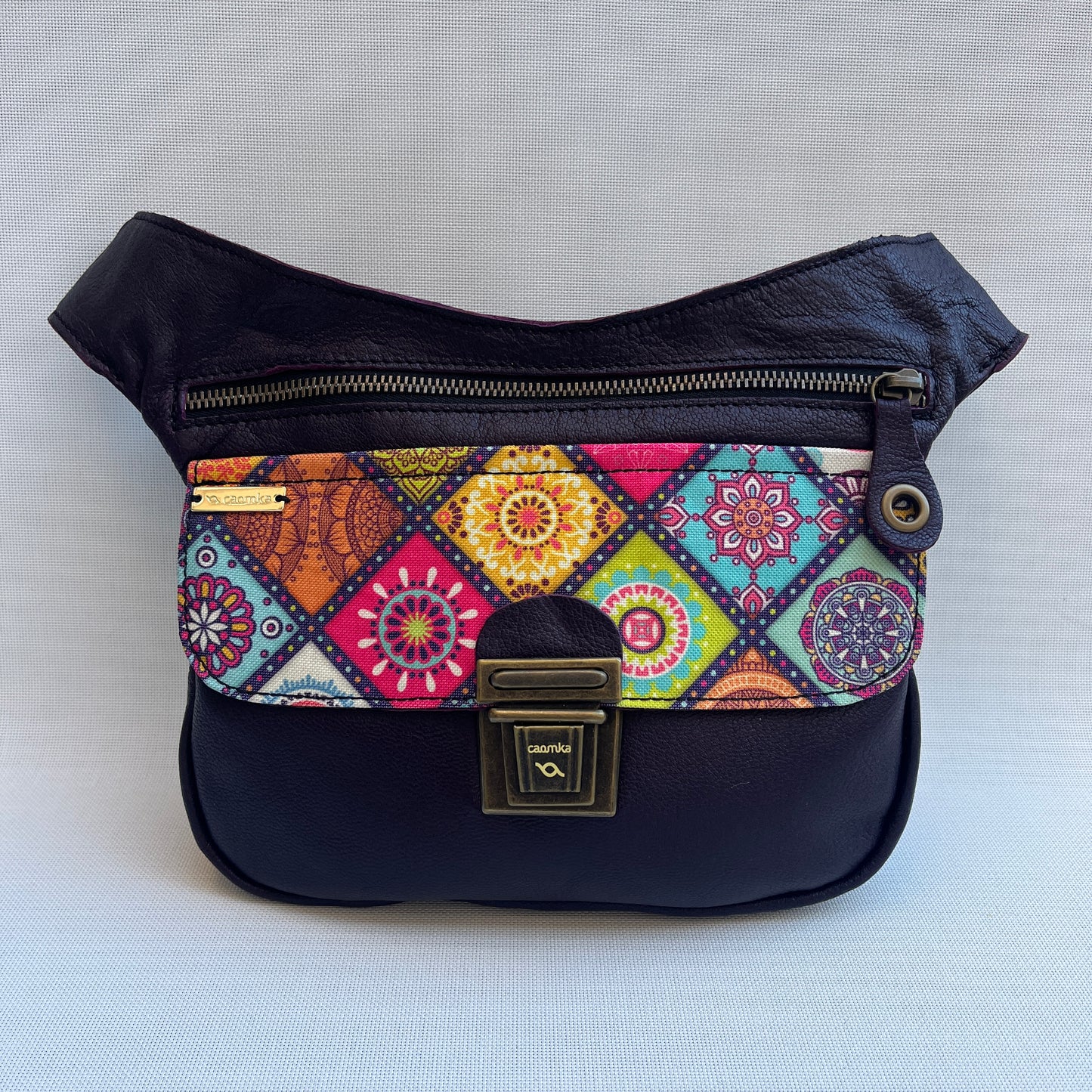 Special Dark Purple &amp; Mandalas BioCuir® natural leather Unique Piece No. 12888