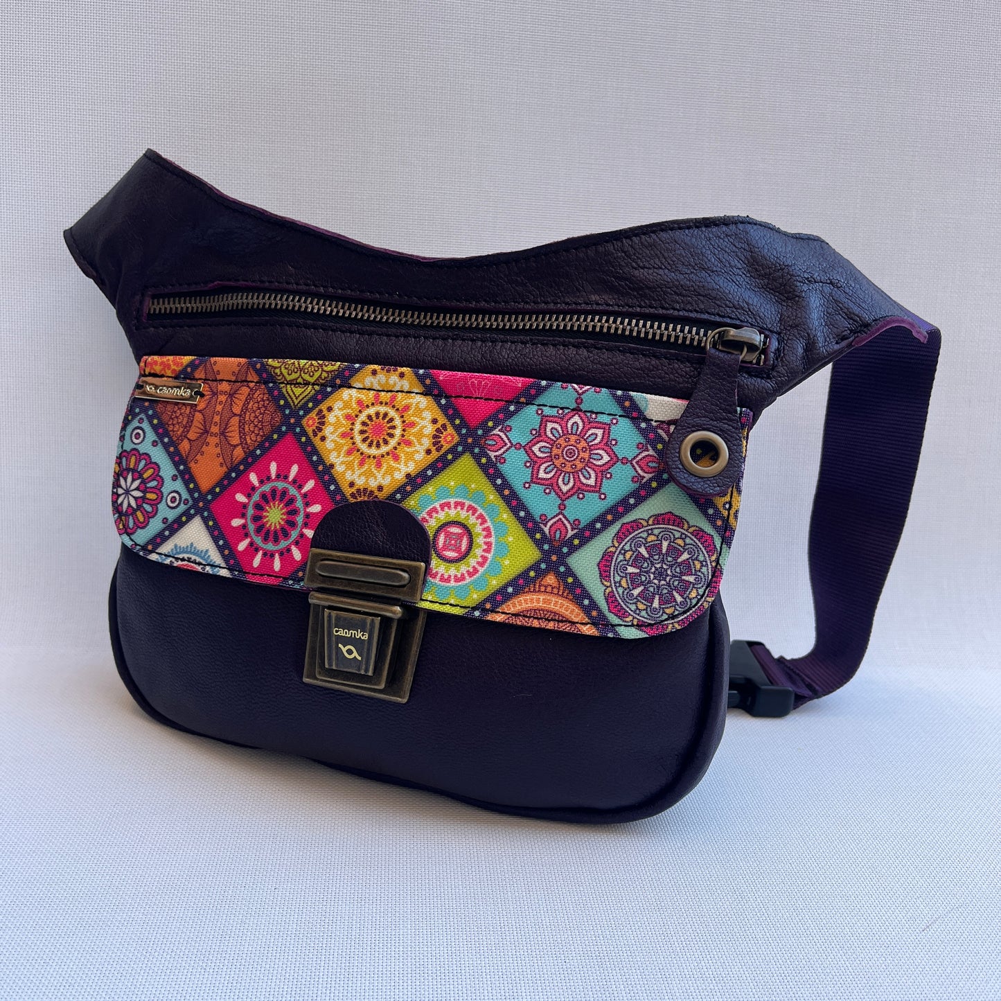 Special Dark Purple &amp; Mandalas BioCuir® natural leather Unique Piece No. 12888