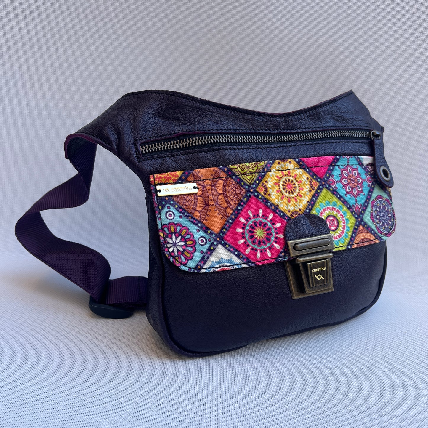 Special Dark Purple &amp; Mandalas BioCuir® natural leather Unique Piece No. 12888