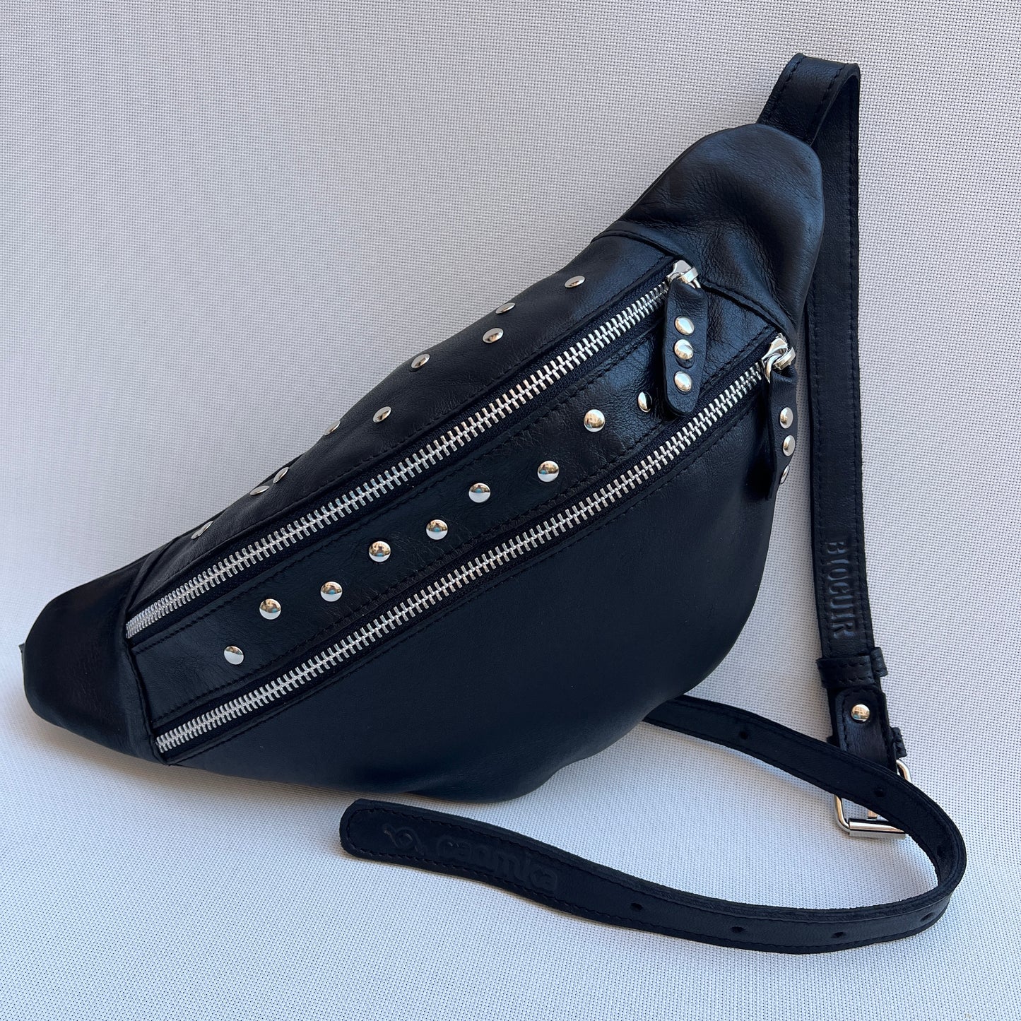 Premium Retro Chic Black BioCuir® Natural Leather Exclusive Piece No. 12650