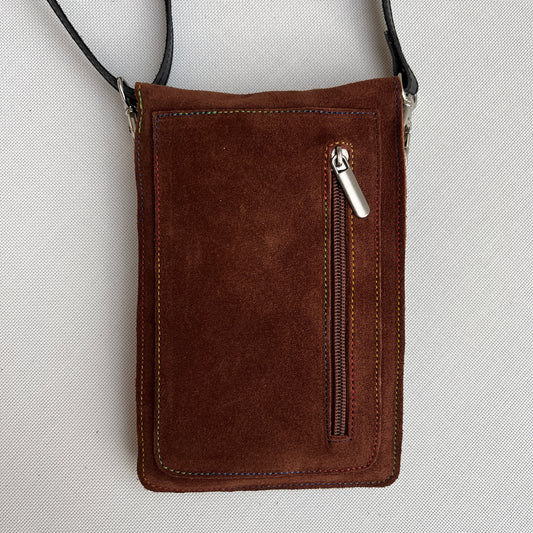 Mobile Holder Fire Design Split Leather Brown