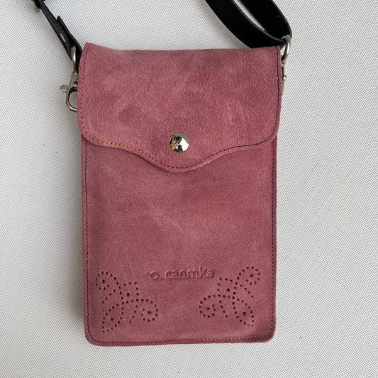 Mobile Holder Fire Design Split Leather Pale Pink