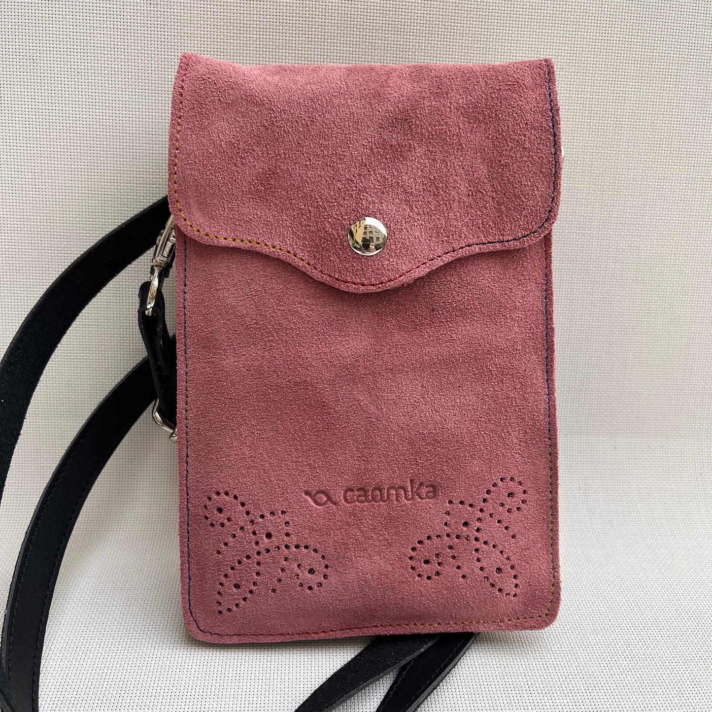 Porta Móvil · Diseño Fuego · Piel Serraje · Rosa Palo