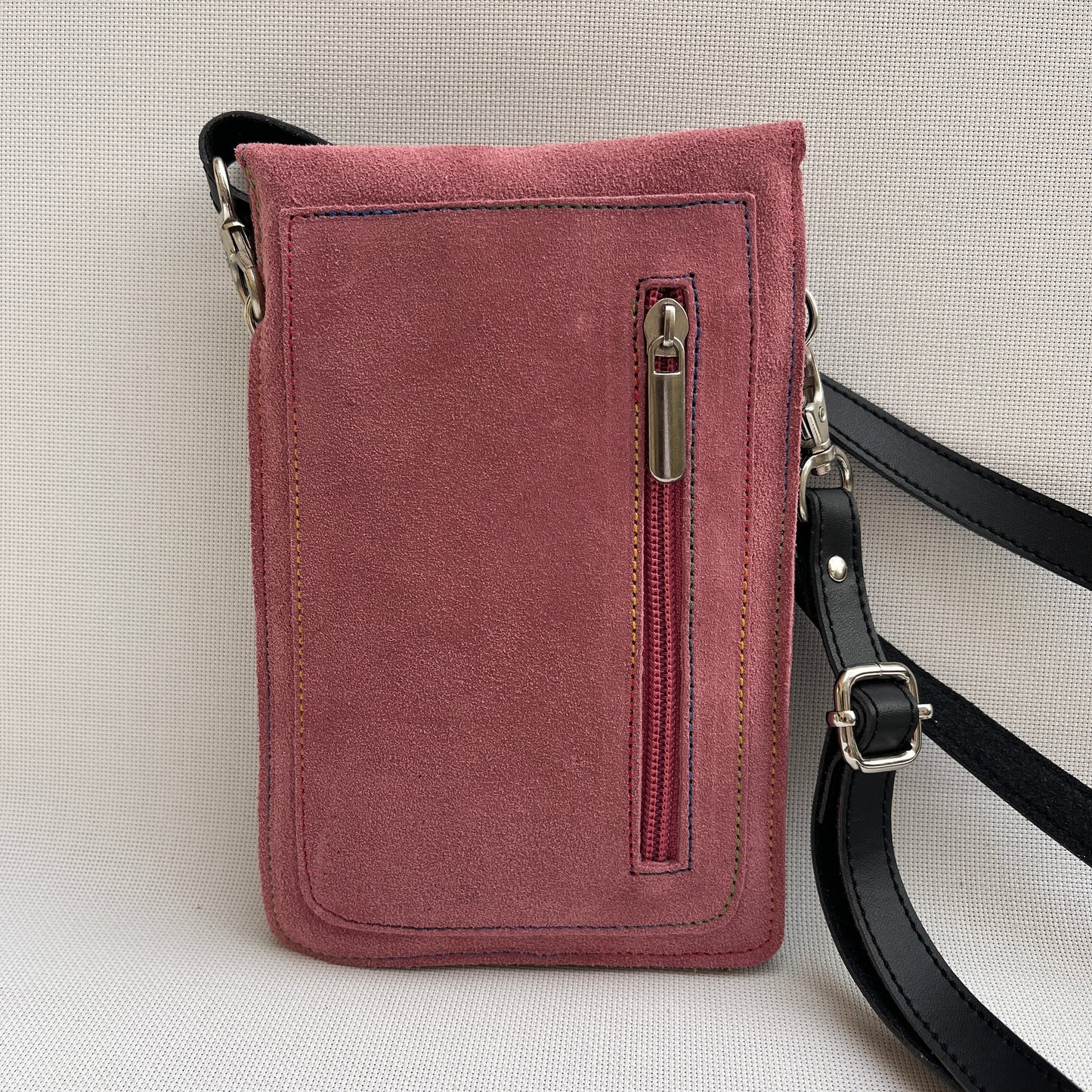 Porta Móvil · Diseño Fuego · Piel Serraje · Rosa Palo