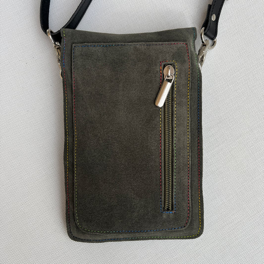 Mobile Holder Fire Design Split Leather Green