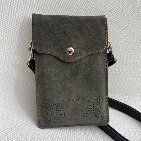 Mobile Holder Fire Design Split Leather Green