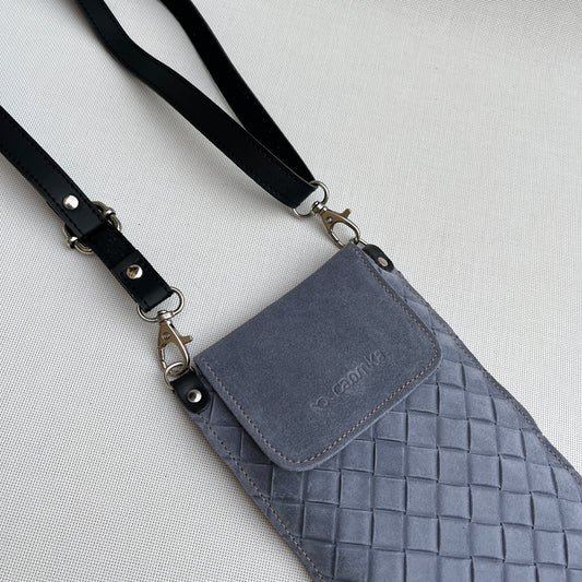 Porta Móvil · Diseño Tierra · Piel Serraje Trenzado · Azul