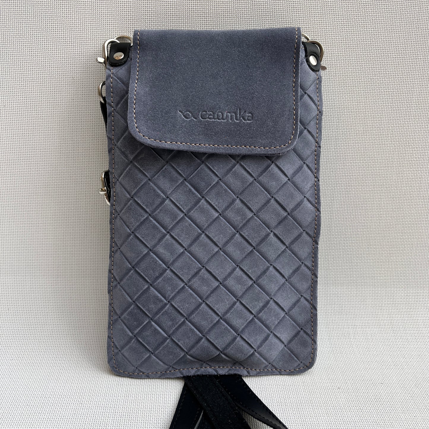 Porta Móvil · Diseño Tierra · Piel Serraje Trenzado · Azul