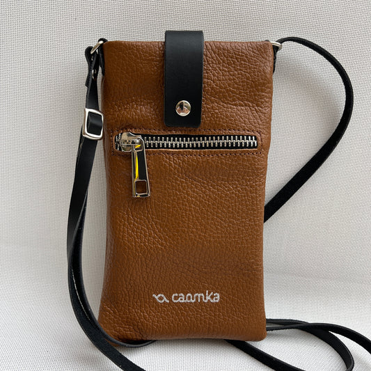 Mobile Holder Design Alpha Natural leather Brown