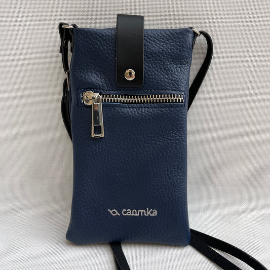 Porta Móvil · Diseño Alfa · Piel natural · Azul Marino