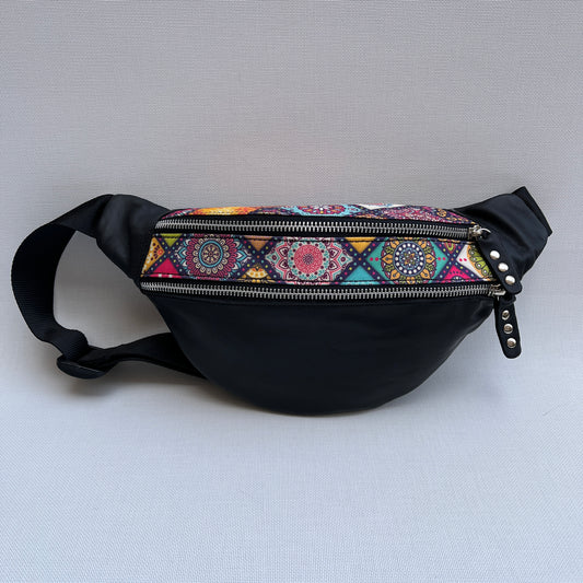 Retro Chic Special Black Mandalas BioCuir® natural leather Unique Piece No. 11897