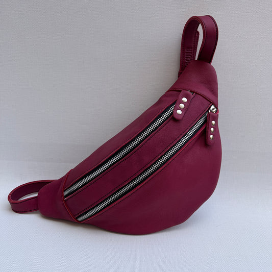 Retro Chic Bordeaux/Fuchsia Pink Natural BioCuir® Leather Exclusive Piece No. 11905