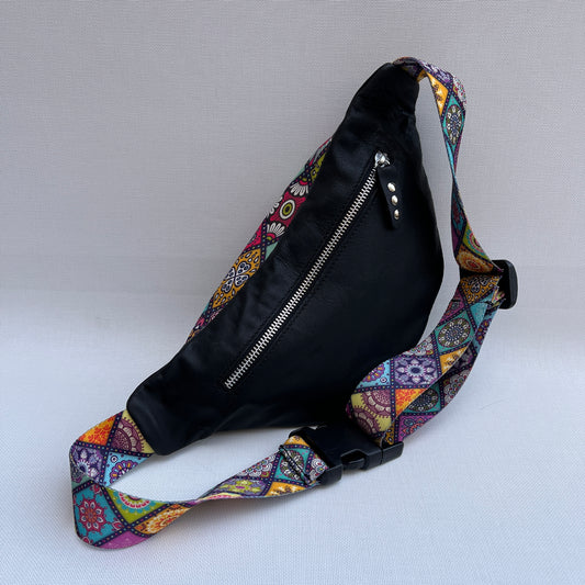 Retro Chic Special Black Mandalas BioCuir® natural leather Unique Piece No. 11904