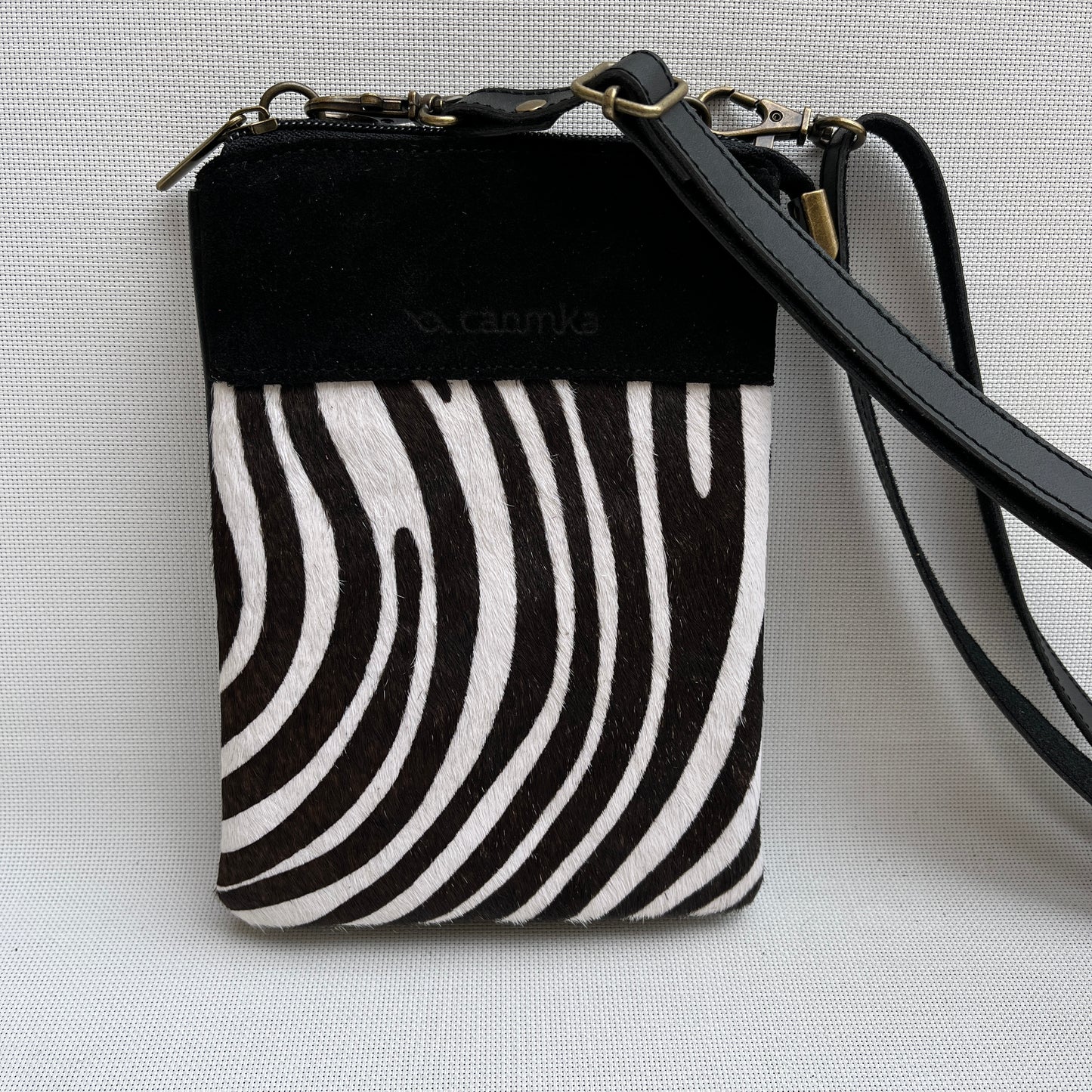 Handyhalter Zebra-Design Naturleder