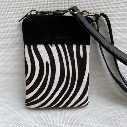 Mobile Holder Zebra design Natural leather