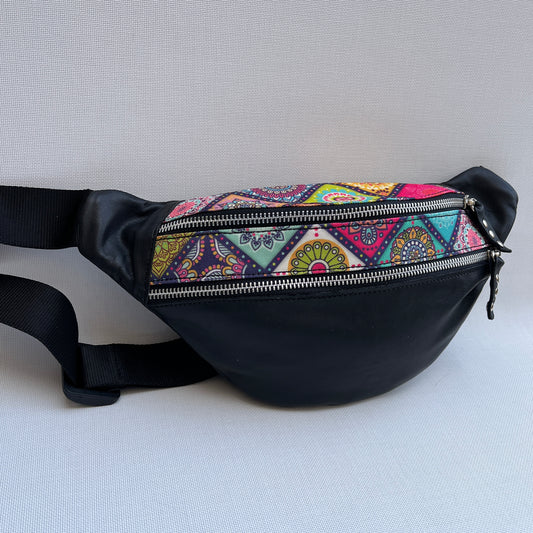 Retro Chic Special Black Mandalas BioCuir® natural leather Unique Piece No. 11907