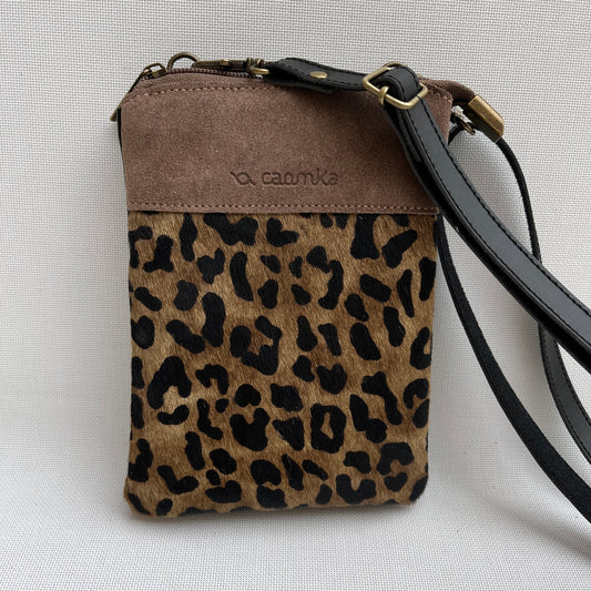 Mobile Holder Leopard Design Natural leather
