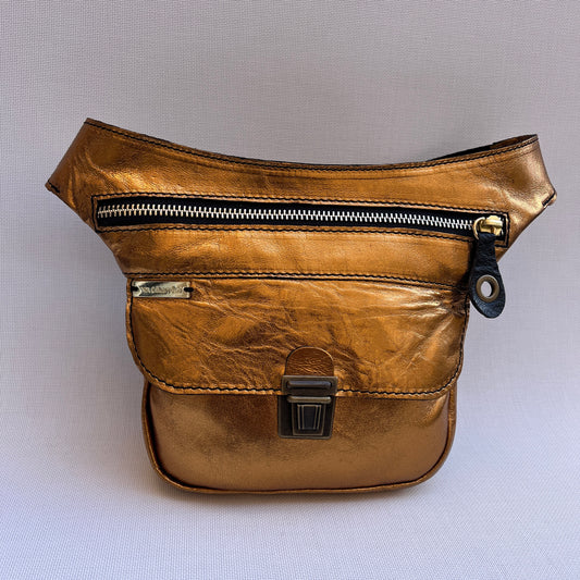 Mini Black &amp; Old Gold Natural BioCuir® Leather Exclusive Piece No. 12619