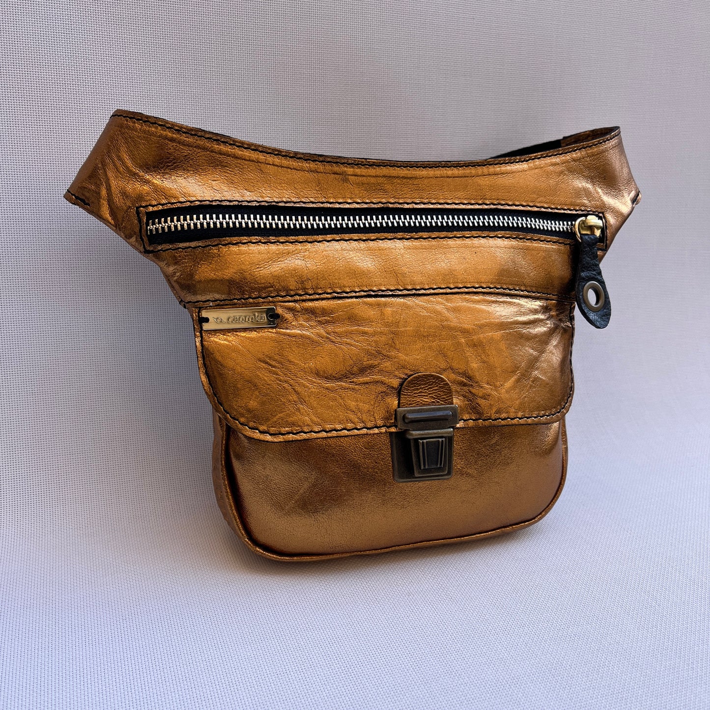 Mini Black &amp; Old Gold Natural BioCuir® Leather Exclusive Piece No. 12619