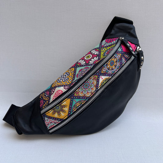 Retro Chic Special Black Mandalas BioCuir® natural leather Unique Piece No. 11910