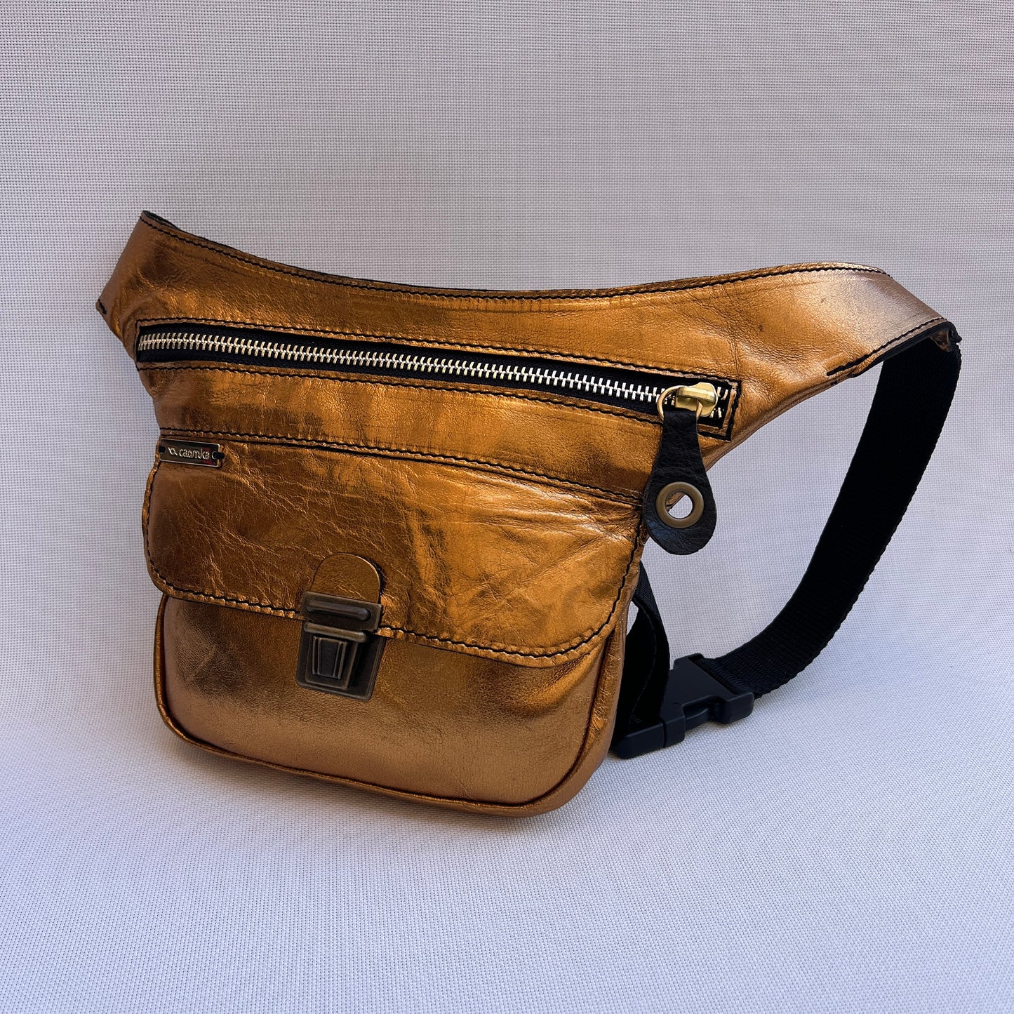 Mini Black &amp; Old Gold Natural BioCuir® Leather Exclusive Piece No. 12619