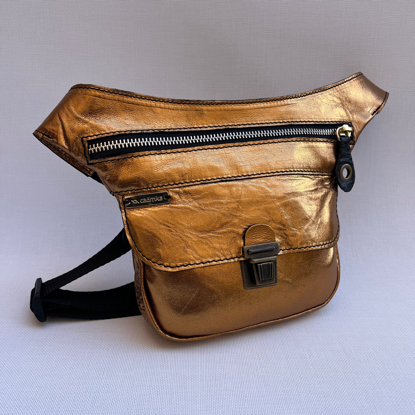 Mini Black &amp; Old Gold Natural BioCuir® Leather Exclusive Piece No. 12619