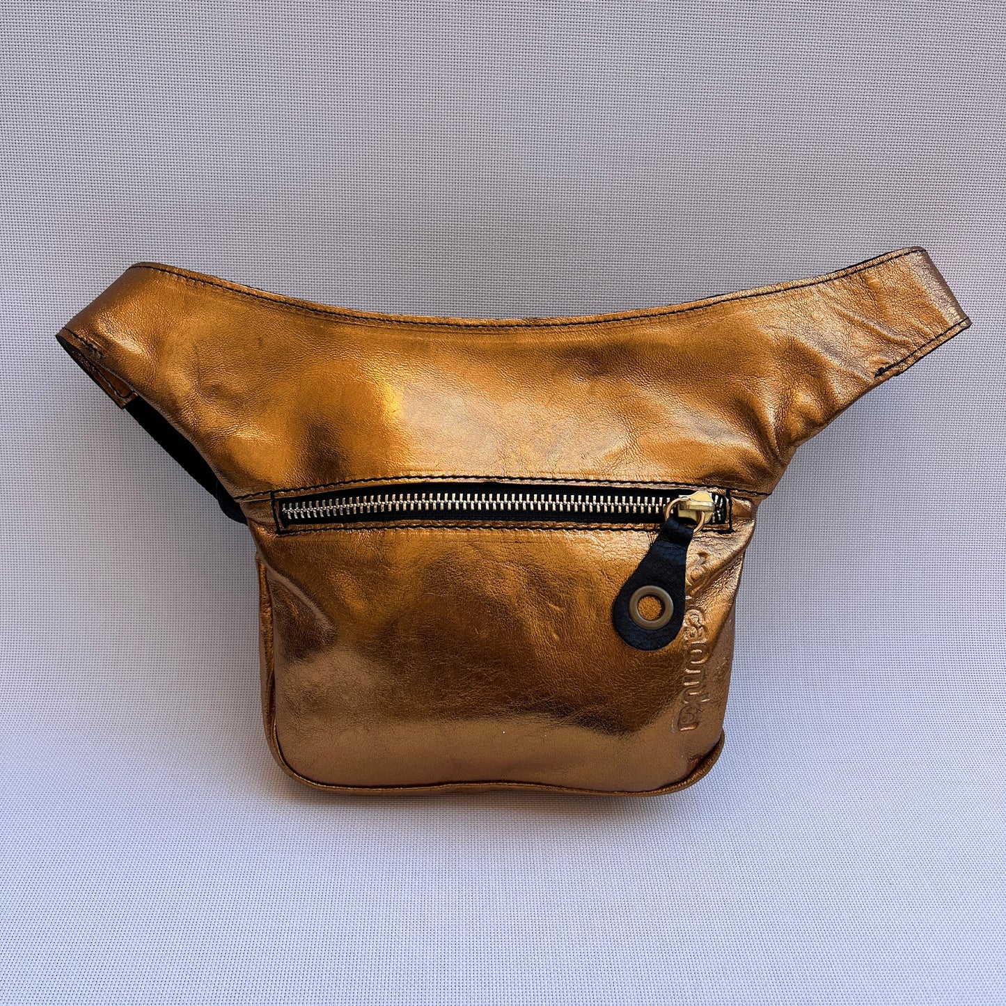 Mini Black &amp; Old Gold Natural BioCuir® Leather Exclusive Piece No. 12619