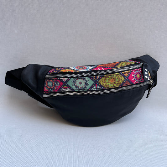 Retro Chic Special Black Mandalas BioCuir® natural leather Unique Piece No. 11903