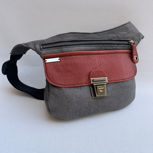 Special Gray - Terracotta &amp; Old Gold BioCuir® natural leather Unique Piece No. 11866
