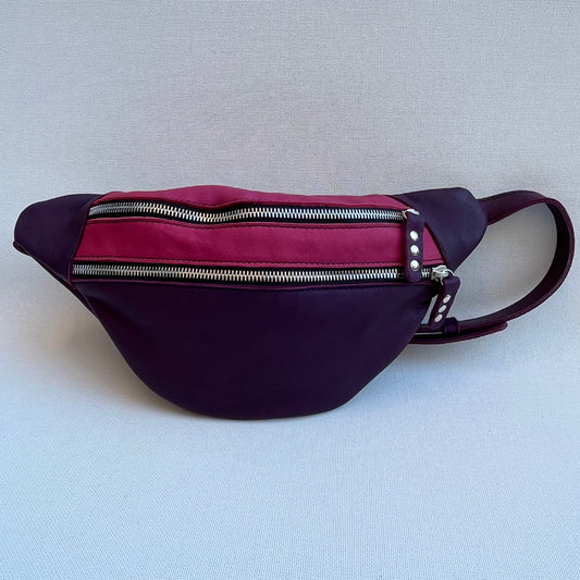 Retro Chic Lilac and Fuchsia Pink BioCuir® natural leather Exclusive Piece No. 11019