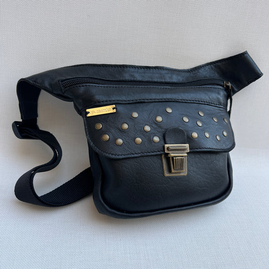 Mini Premium Black &amp; Old Gold BioCuir® natural leather Exclusive Piece No. 12680