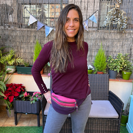 Retro Chic Lilac and Fuchsia Pink BioCuir® natural leather Exclusive Piece No. 11019