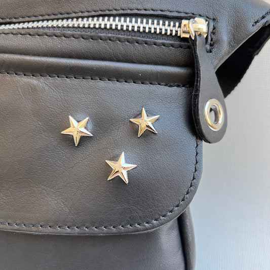 Premium Black Stars &amp; Silver Natural BioCuir® Leather Exclusive Part No. 11966