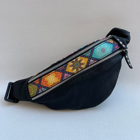 Retro Chic Special Black Mandalas BioCuir® natural leather Unique Piece No. 12808