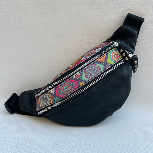 Retro Chic Special Black Mandalas BioCuir® natural leather Unique Piece No. 12845