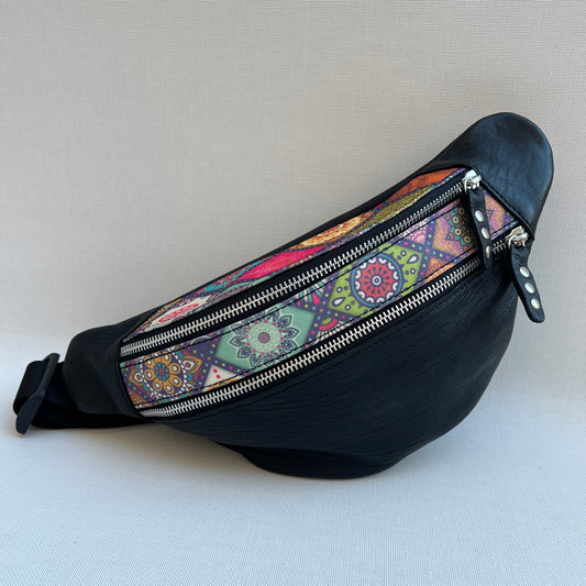 Retro Chic Special Black Mandalas BioCuir® natural leather Unique Piece No. 12798