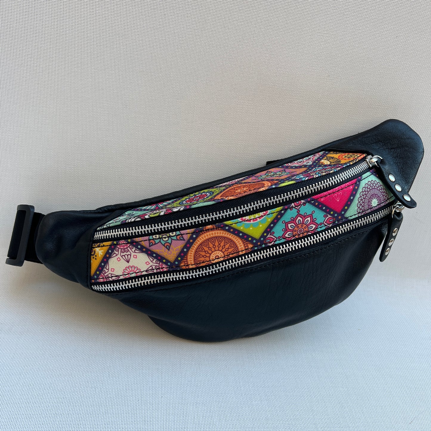 Retro Chic Special Black Mandalas BioCuir® natural leather Unique Piece No. 12867