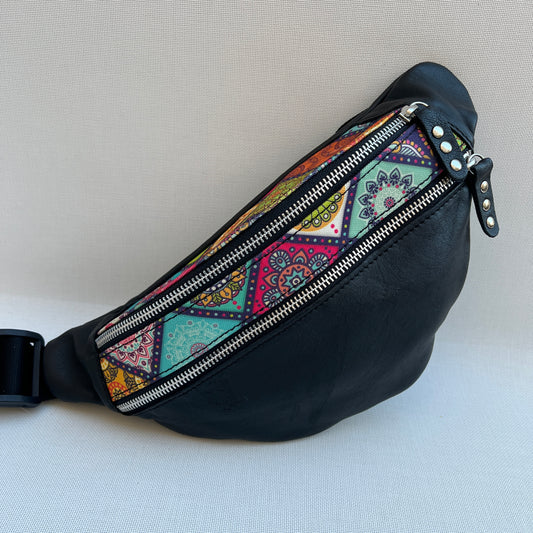 Retro Chic Special Black Mandalas BioCuir® natural leather Unique Piece No. 12782