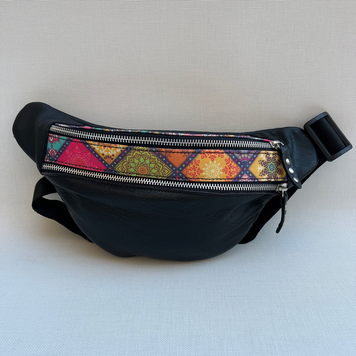Retro Chic Special Black Mandalas BioCuir® natural leather Unique Piece No. 12793