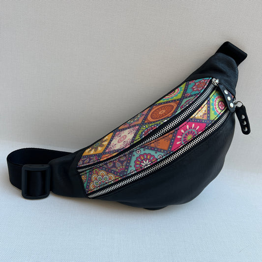 Retro Chic Special Black Mandalas BioCuir® natural leather Unique Piece No. 12780