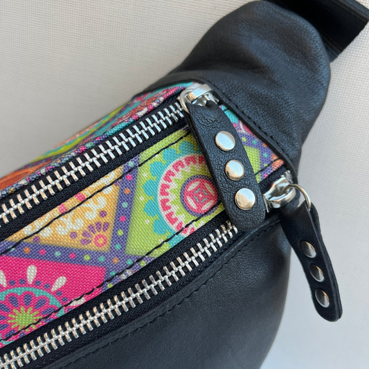 Retro Chic Special Black Mandalas BioCuir® natural leather Unique Piece No. 12780