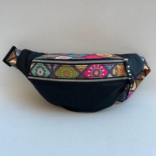 Retro Chic Special Black Mandalas BioCuir® natural leather Unique Piece No. 12779