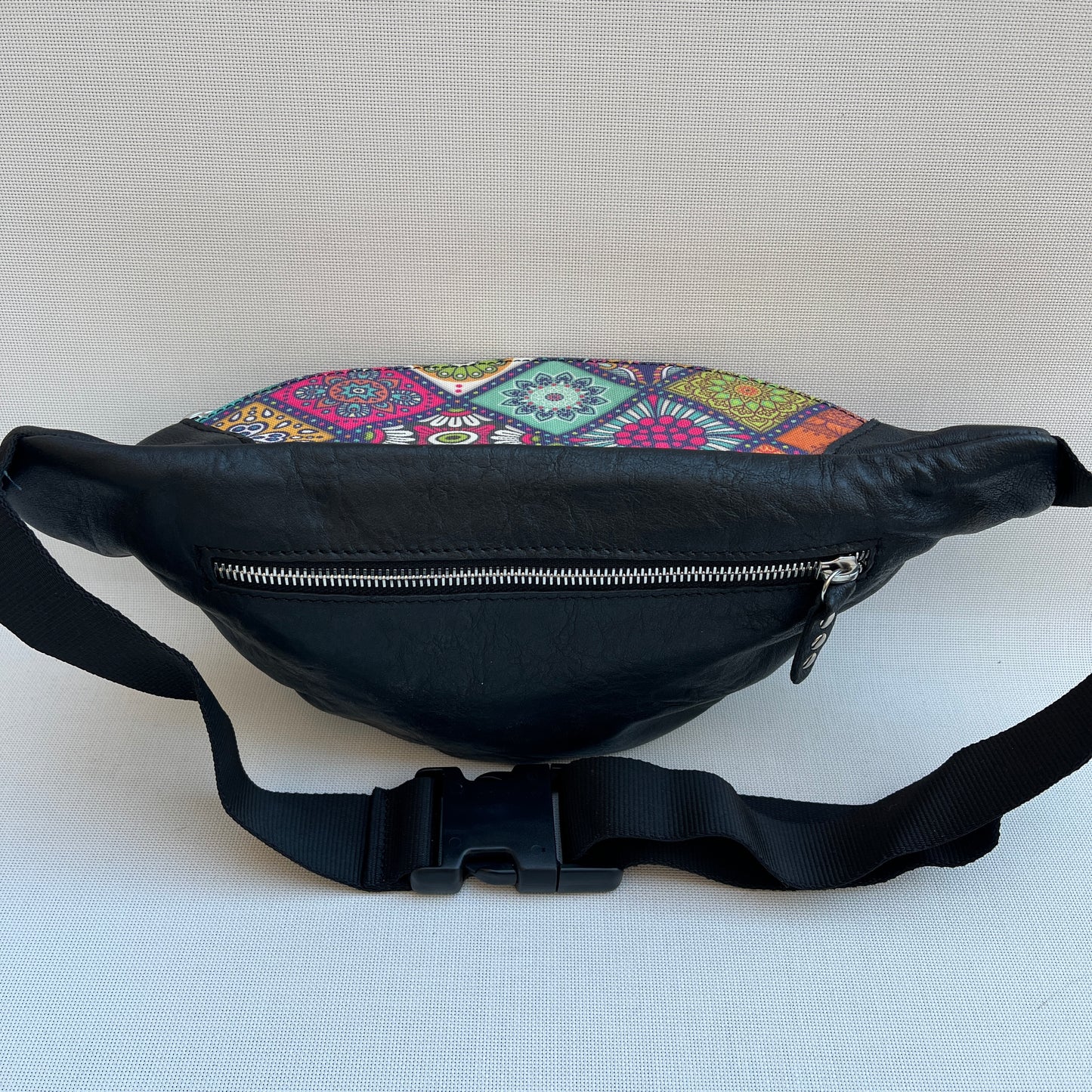 Retro Chic Special Black Mandalas BioCuir® natural leather Unique Piece No. 12781