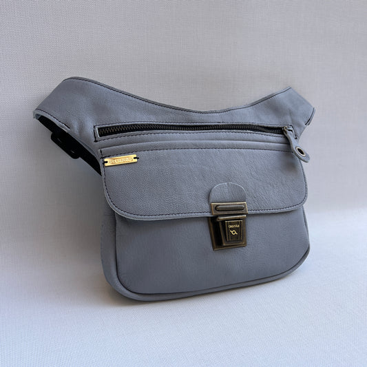 Classic Bluish Gray Pearl &amp; Old Gold BioCuir® Natural Leather Exclusive Piece No. 12877