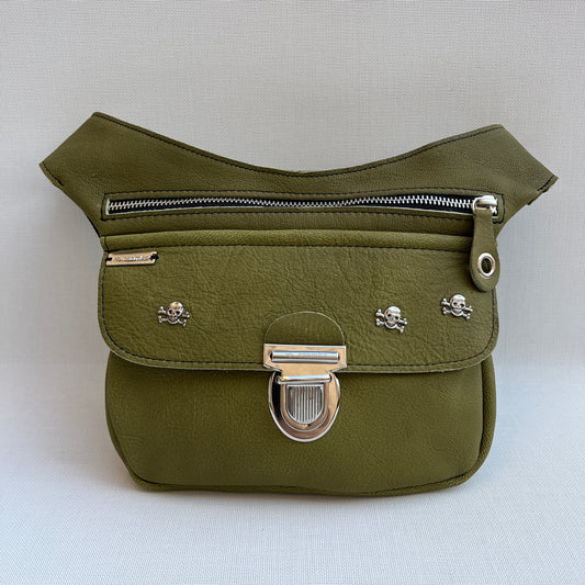 Premium SKULLS Pistachio Green &amp; Silver Natural BioCuir® Leather Exclusive Piece No. 12879