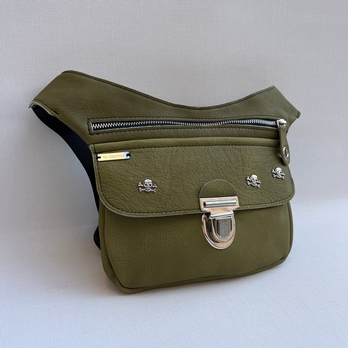 Premium SKULLS Pistachio Green &amp; Silver Natural BioCuir® Leather Exclusive Piece No. 12879