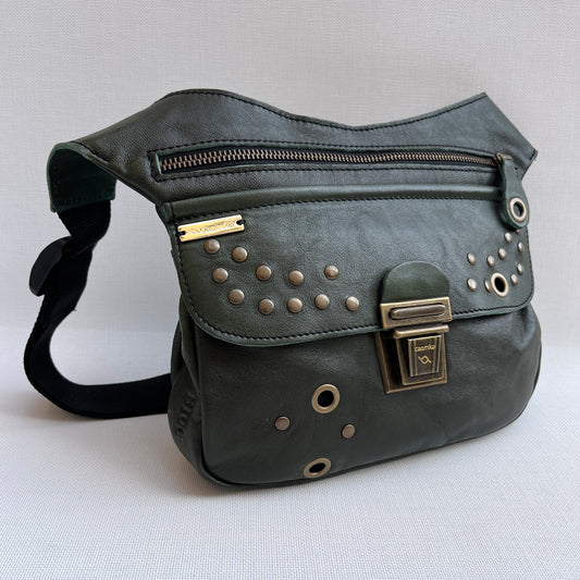 Premium Green &amp; Old Gold BioCuir® natural leather Unique Piece No. 12842