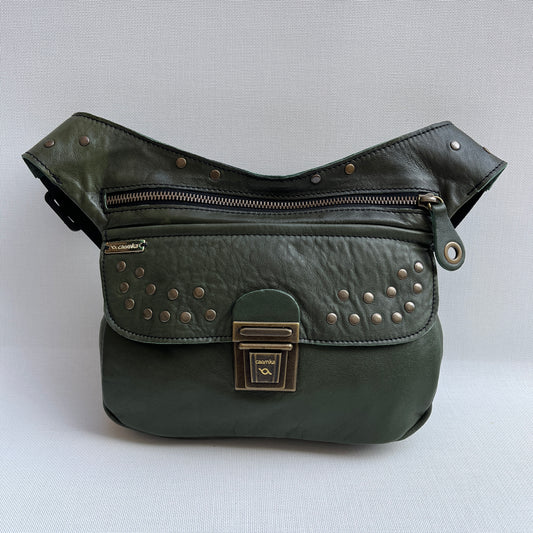 Premium Green &amp; Old Gold BioCuir® natural leather Unique Piece No. 12857
