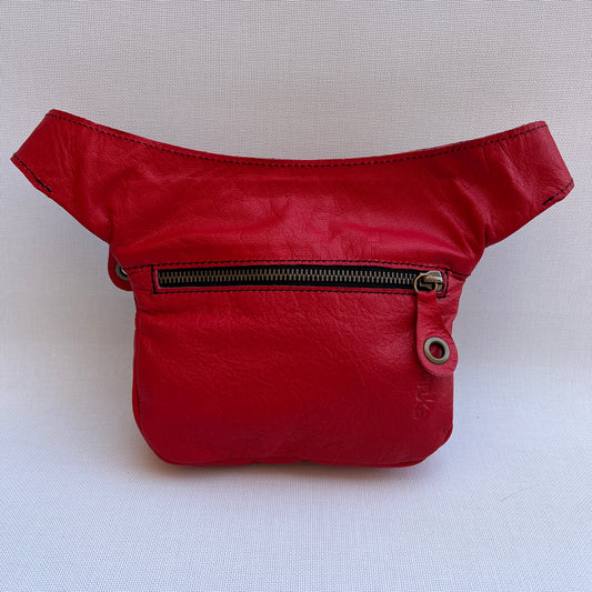 Mini Premium Red Circles & Old Gold Natural BioCuir® Leather Exclusive Piece No. 12043